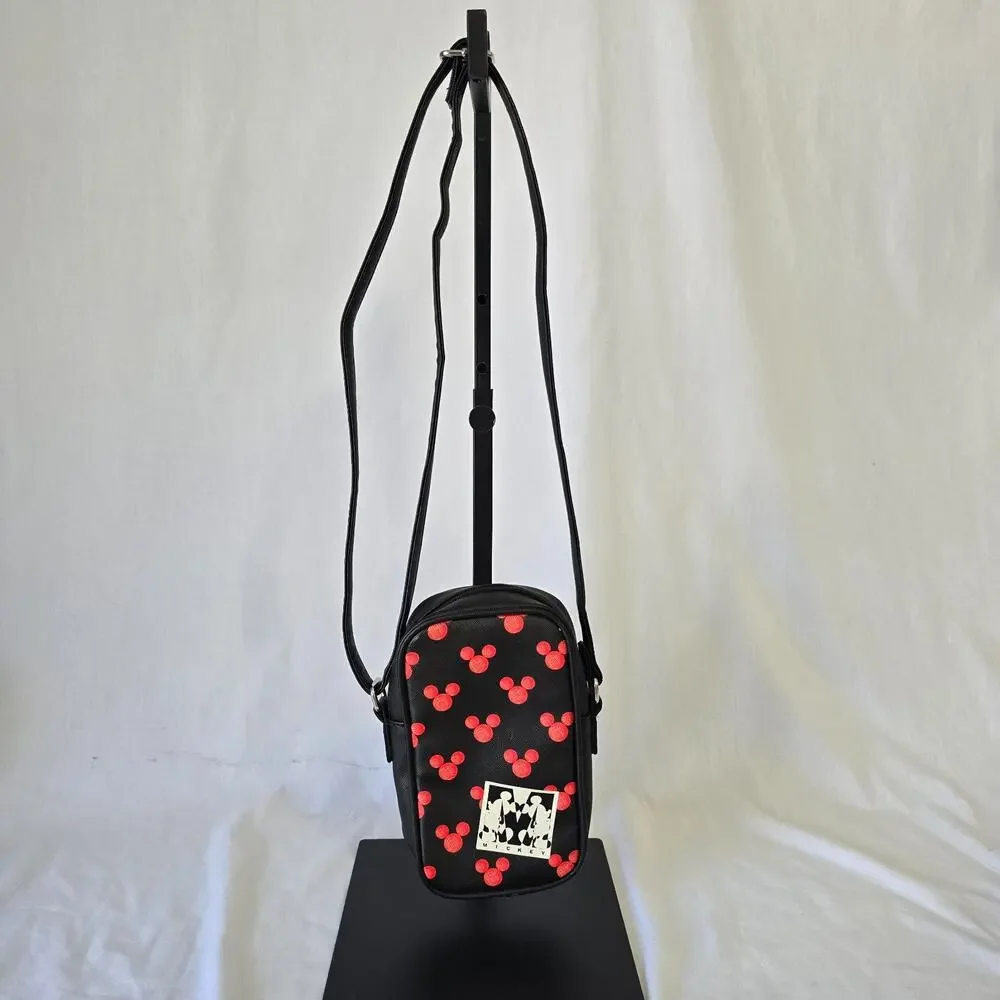 Disney Dani Mickey Mouse Pattern Crossbody Bag Black Red 4.5" x 2" x 8" - Picture 9 of 16